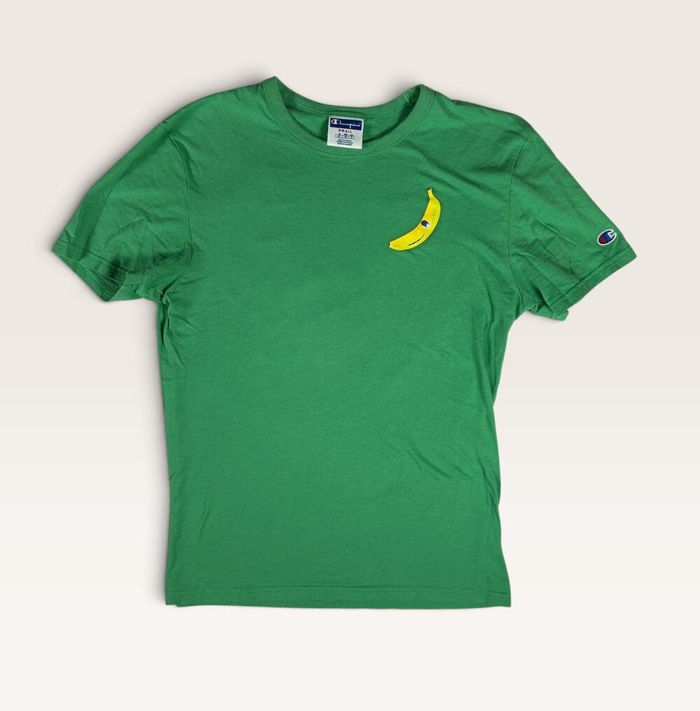 Champion Banana Graphic T-Shirt Small Green Funny Novelty Front & Back